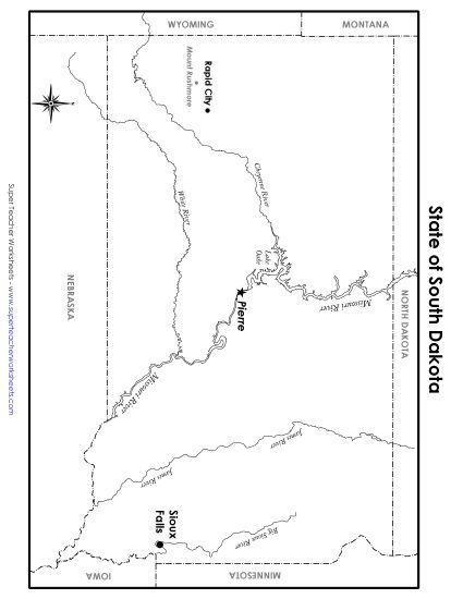 Maps - South Dakota State Map (Labeled) (Printable PDF Worksheet)