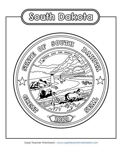 Flags & Seals - South Dakota State Seal (Black & White) (Printable PDF Worksheet)