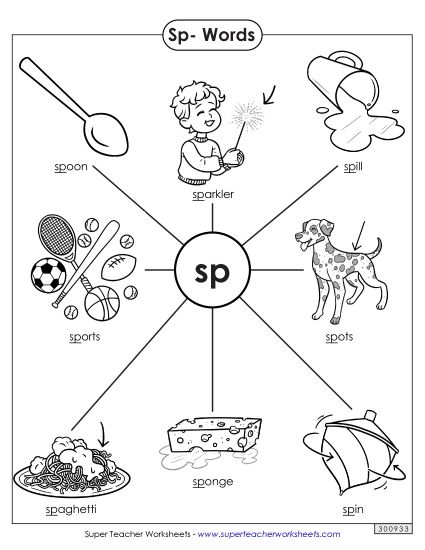 Phonics Blends and Digraphs - Sp- Words (Printable PDF Worksheet)