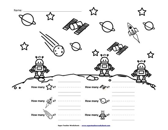 Counting Up to 10 - Space Creature Scene - Counting (Printable PDF Worksheet)