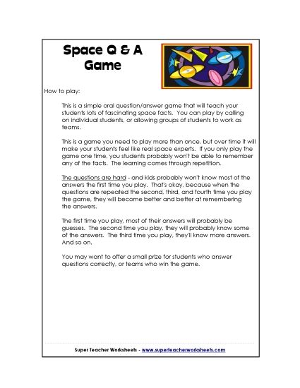 Worksheets (Level: Intermediate) - Space Q & A (Printable PDF Worksheet)