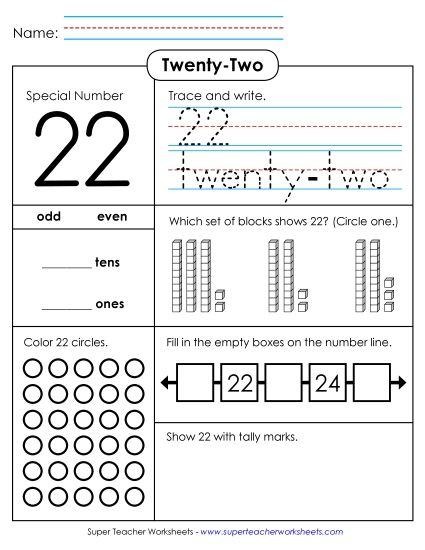 Number Twenty-Two - Special Number: 22 (Printable PDF Worksheet)