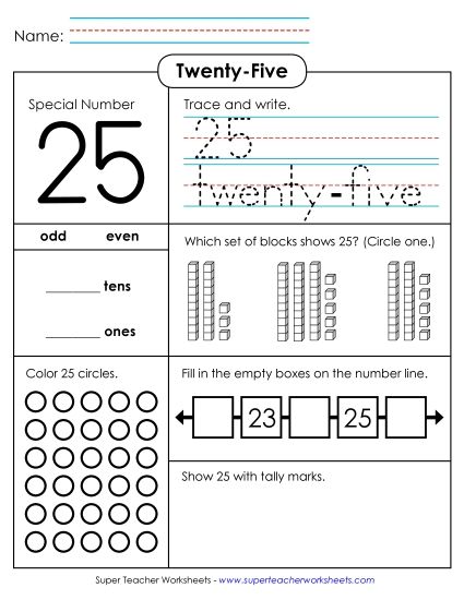 Twenty-Five - Special Number: 25 (Printable PDF Worksheet)