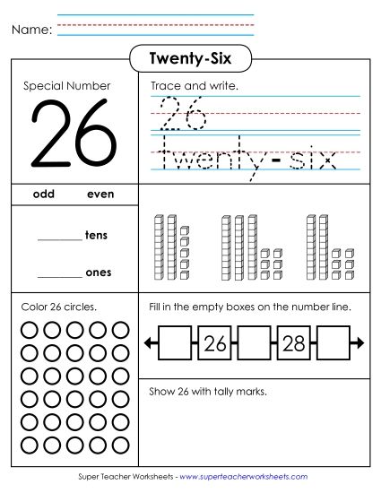 Twenty-Six - Special Number: 26 (Printable PDF Worksheet)