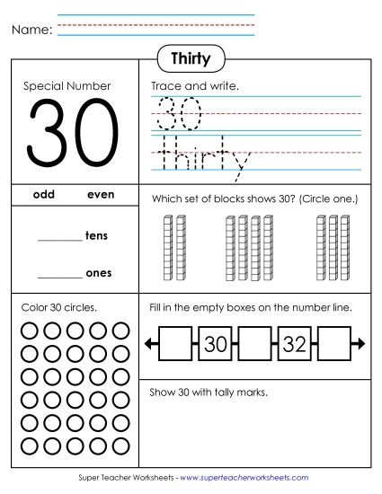 Thirty - Special Number: 30 (Printable PDF Worksheet)
