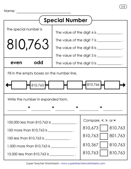 6-Digit Numbers - Special Number: 810,763 (Printable PDF Worksheet)