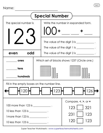 Special Number - Special Number Activity: 123 (Printable PDF Worksheet)