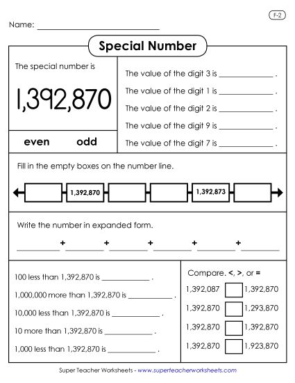 Special Numbers - Special Number Activity: 1,392,870 (Printable PDF Worksheet)