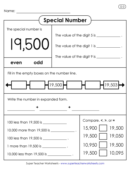 Special Numbers - Special Number Activity: 19,500 (Printable PDF Worksheet)