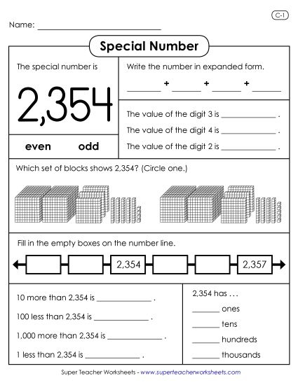 Special Number - Special Number Activity: 2,354 (Printable PDF Worksheet)