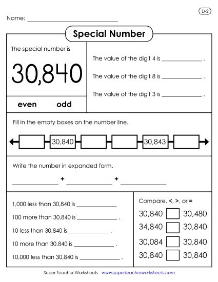 Special Numbers - Special Number Activity: 30,840 (Printable PDF Worksheet)