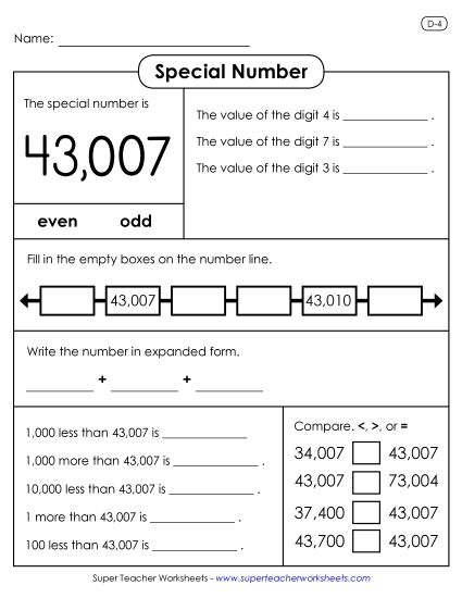 Special Numbers - Special Number Activity: 43,007 (Printable PDF Worksheet)