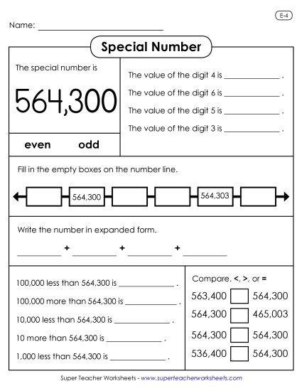 Special Numbers - Special Number Activity: 564,300 (Printable PDF Worksheet)