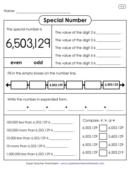 Special Numbers - Special Number Activity: 6,503,129 (Printable PDF Worksheet)