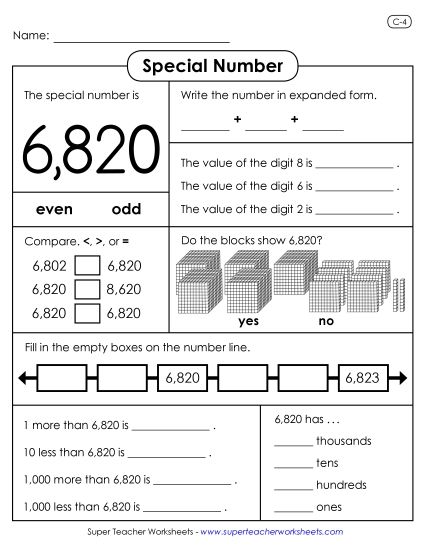 Special Number - Special Number Activity: 6,820 (Printable PDF Worksheet)