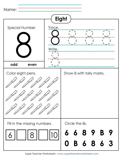 Number Eight - Special Number: Eight (Printable PDF Worksheet)