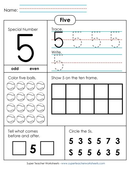 Number Five - Special Number: Five (Printable PDF Worksheet)