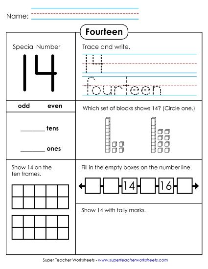 Number Fourteen - Special Number: Fourteen (Printable PDF Worksheet)