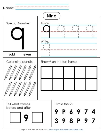 Number Nine - Special Number: Nine (Printable PDF Worksheet)