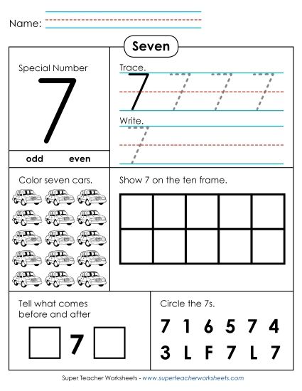 Number Seven - Special Number: Seven (Printable PDF Worksheet)