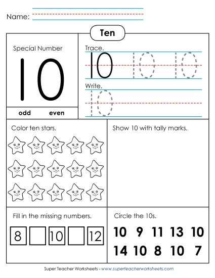 Number Ten - Special Number: Ten (Printable PDF Worksheet)