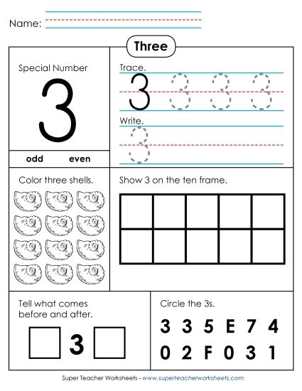 Number Three - Special Number: Three (Printable PDF Worksheet)