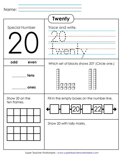 Number Twenty - Special Number: Twenty (Printable PDF Worksheet)