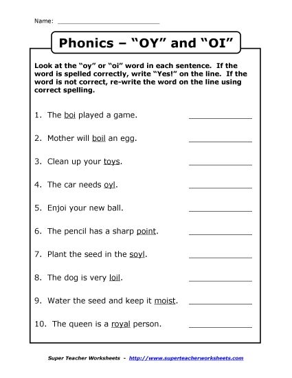 Worksheets - Spelled OI or OY (Printable PDF Worksheet)