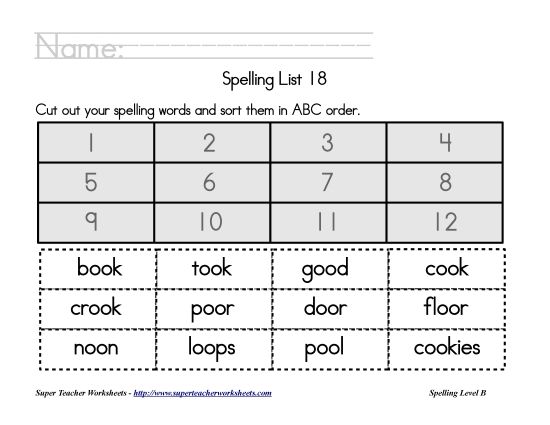 Grade 2 Spelling /oo/ Words - Spelling ABC Order (Grade 2) (Printable PDF Worksheet)