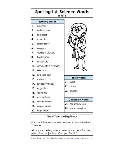 Spelling List - Spelling List  (Printable PDF Worksheet)