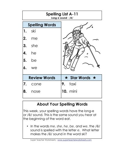 Spelling List - Spelling List A-11 (Printable PDF Worksheet)