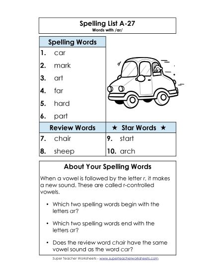 Spelling List - Spelling List A-27 (Printable PDF Worksheet)