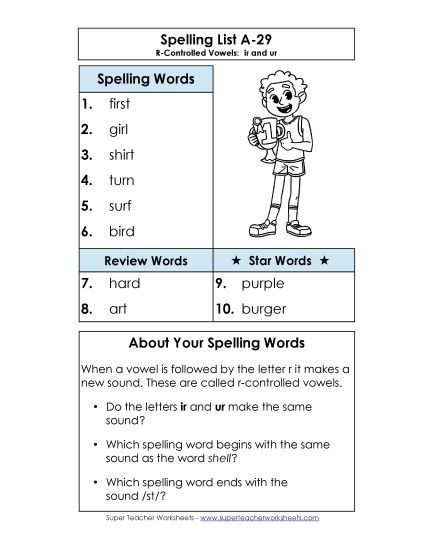 Spelling List - Spelling List A-29 (Printable PDF Worksheet)