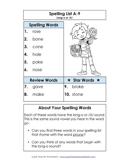 Spelling List - Spelling List A-9 (Printable PDF Worksheet)