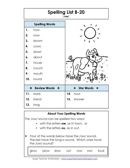 Spelling List - Spelling List B-20 (Printable PDF Worksheet)