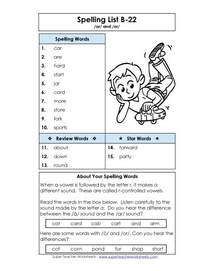 Spelling List - Spelling List B-22 (Printable PDF Worksheet)