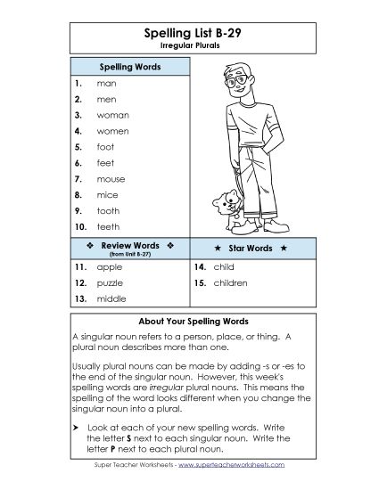 Spelling List - Spelling List B-29 (Printable PDF Worksheet)