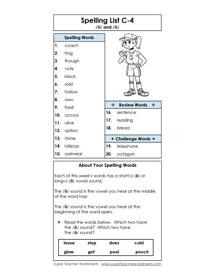 Spelling List - Spelling List C-4 (Printable PDF Worksheet)