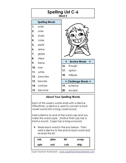 Spelling List - Spelling List C-6 (Printable PDF Worksheet)