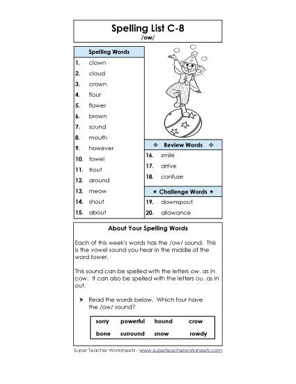 Spelling List - Spelling List C-8 (Printable PDF Worksheet)