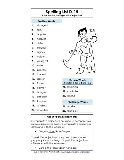 Spelling List - Spelling List D-15 (Printable PDF Worksheet)
