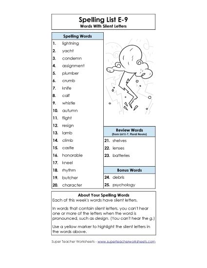 Spelling List - Spelling List (E-9) (Printable PDF Worksheet)