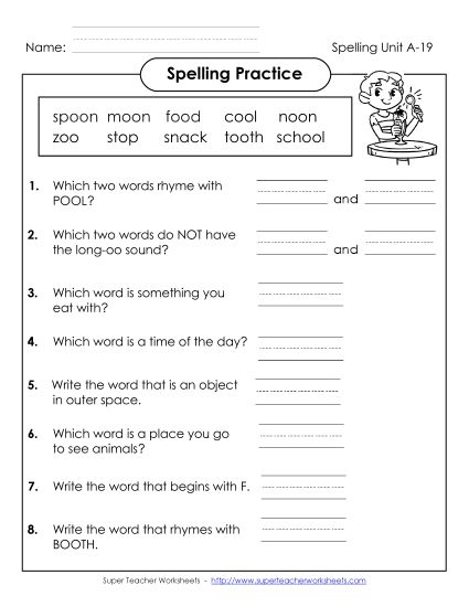 Worksheets - Spelling Practice (A-19)  (Printable PDF Worksheet)
