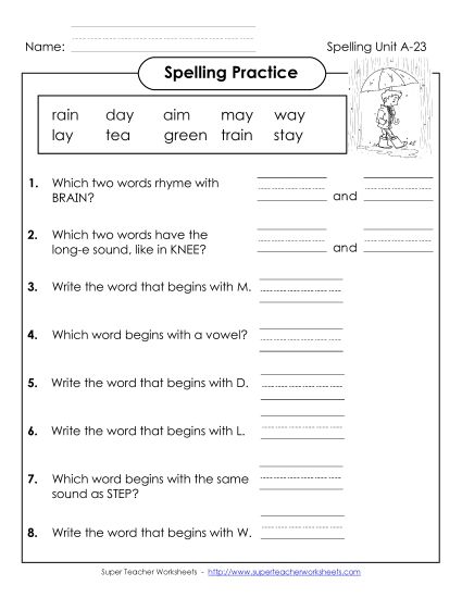 Worksheets - Spelling Practice (A-23) (Printable PDF Worksheet)