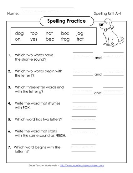 Worksheets - Spelling Practice (A-4) (Printable PDF Worksheet)