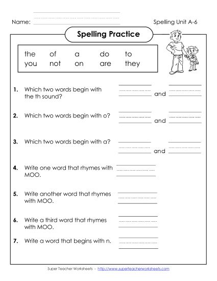 Worksheets - Spelling Practice (A-6) (Printable PDF Worksheet)