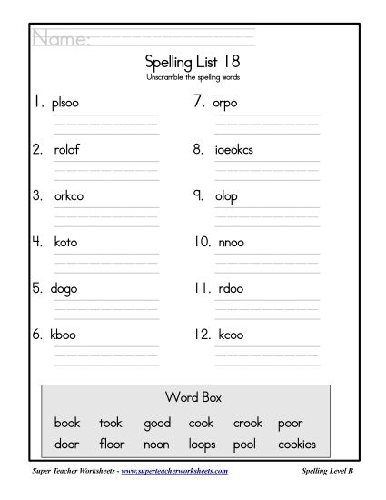 Grade 2 Spelling /oo/ Words - Spelling Scramble (Grade 2) (Printable PDF Worksheet)