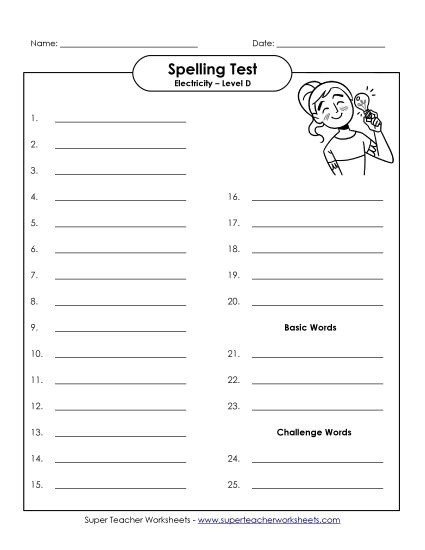 Spelling Test - Spelling Test (Printable PDF Worksheet)