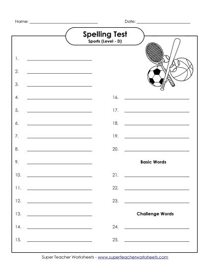 Spelling Test - Spelling Test  (Printable PDF Worksheet)