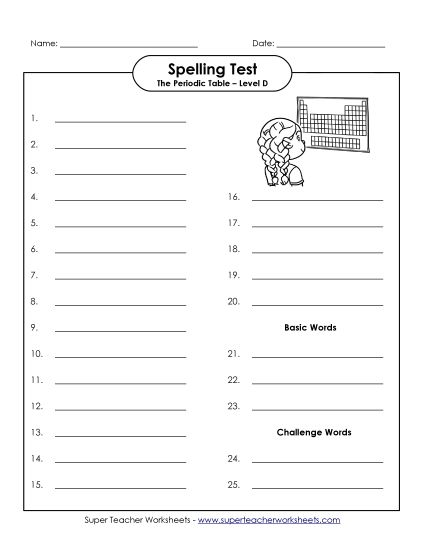 Spelling Test - Spelling Test (Printable PDF Worksheet)